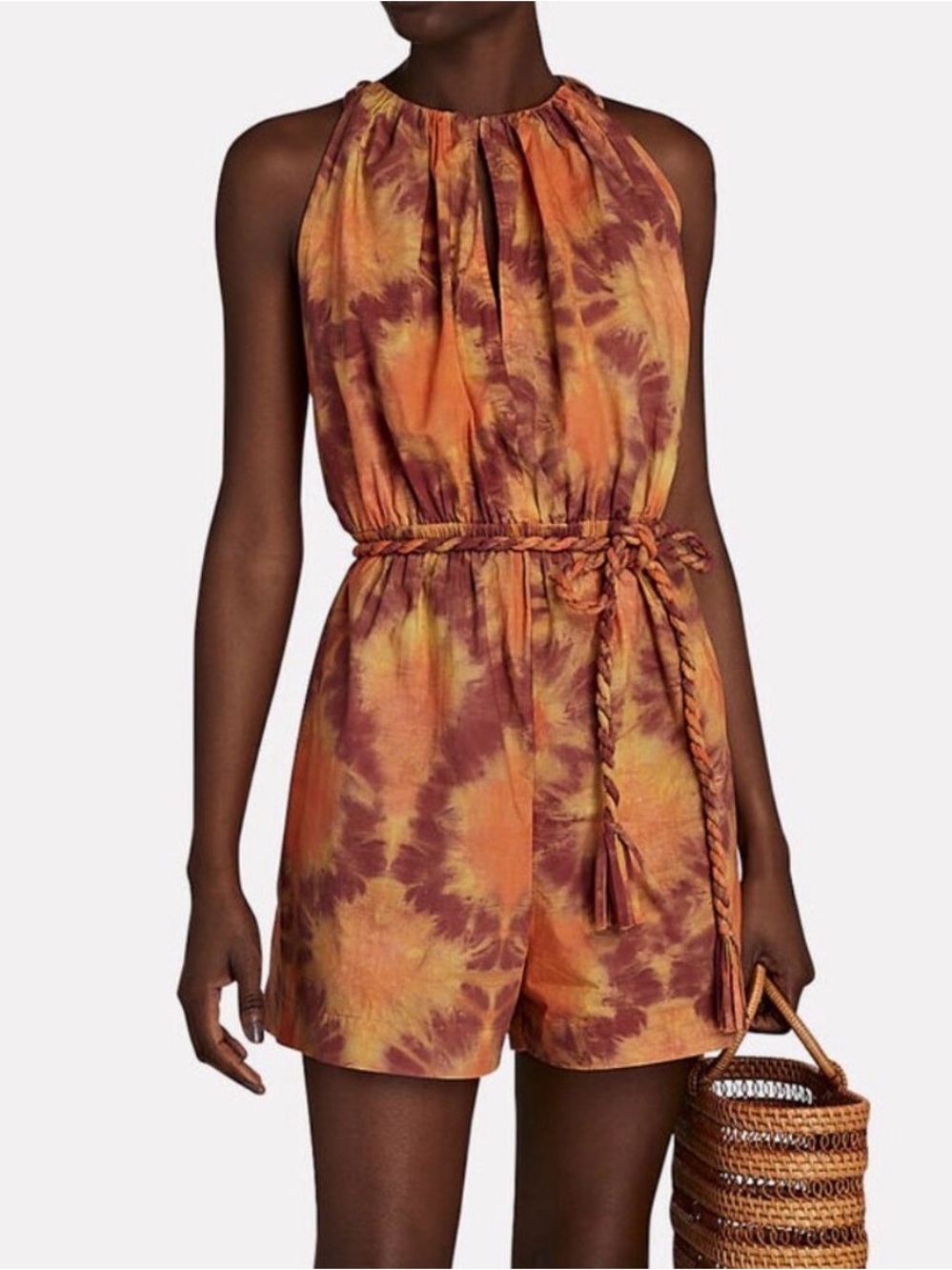 Ulla Johnson Orange and Rust Tie-Dye Halter Romper